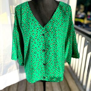 Green Cheetah Print Top